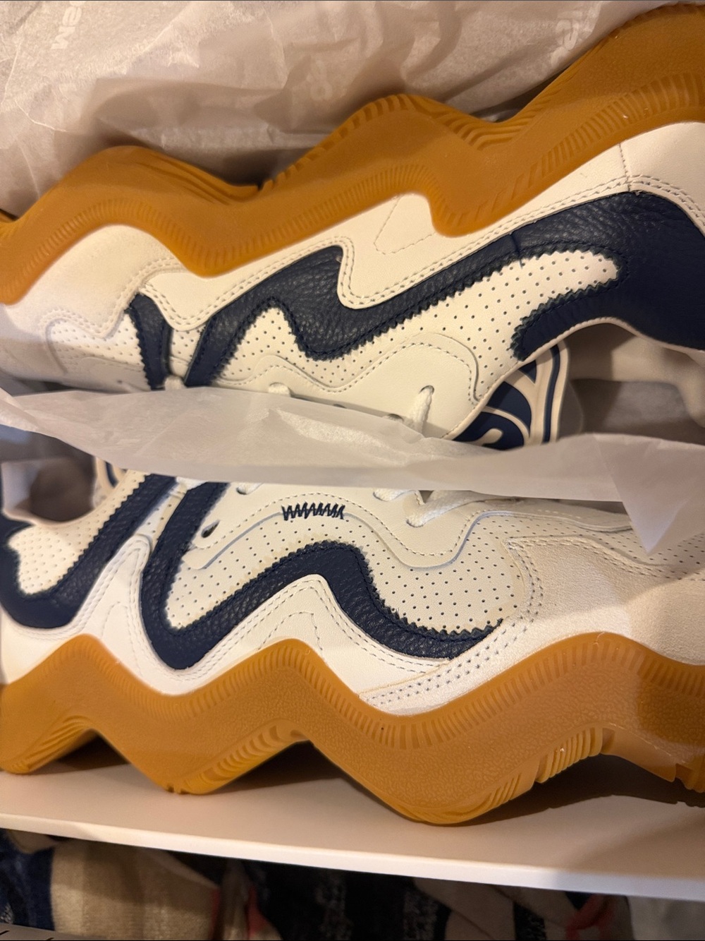 MSCHF015 Men's White & Navy Sneakers with Gum Sole